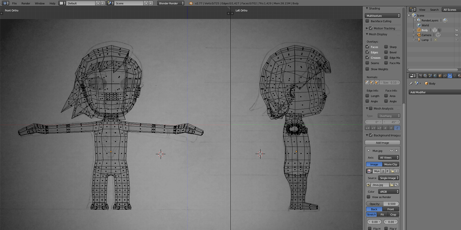 Eva model has around 700 faces (1400 triangles)