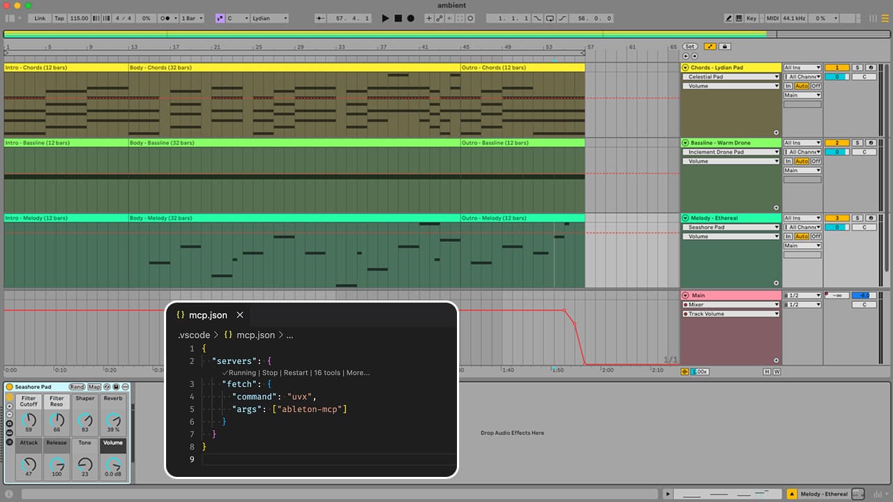 Ableton Live 12 Lite session + ableton-MCP