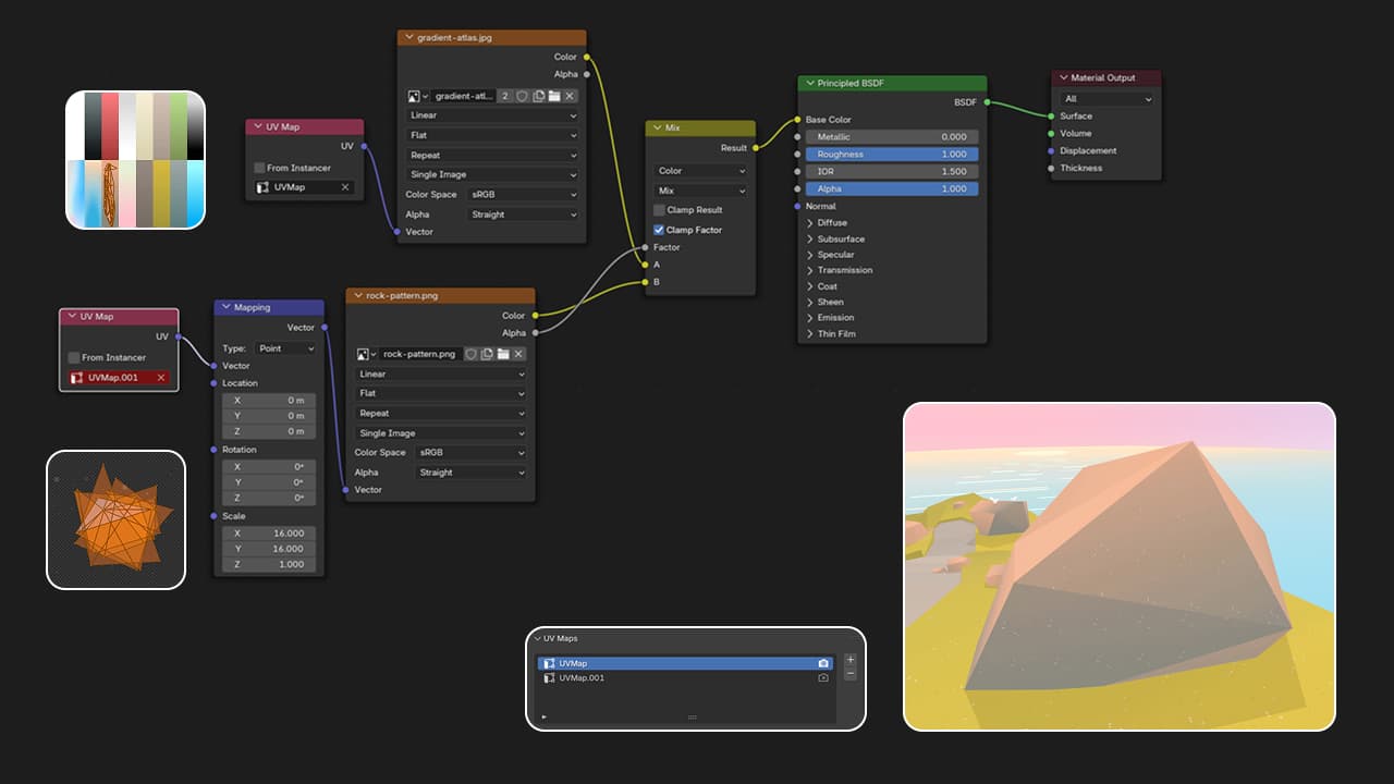 Gradient and pattern material node setup in Blender