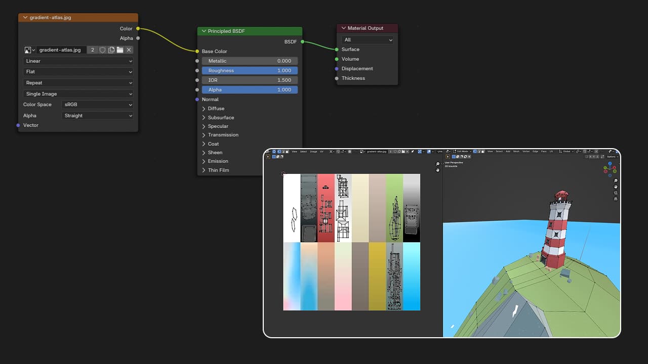 Gradient material setup in Blender