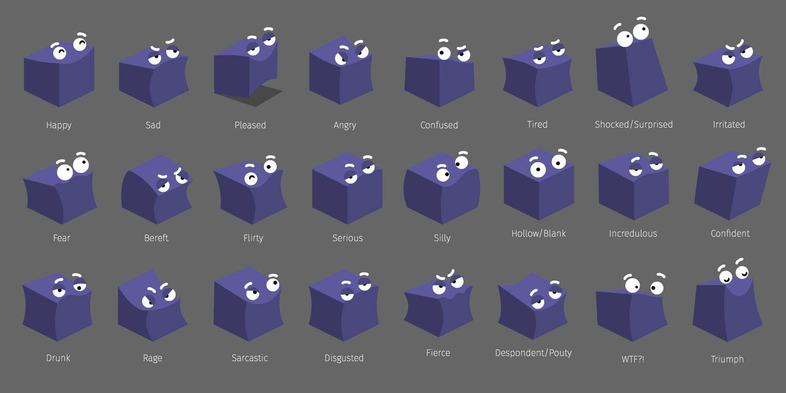 Some of the expressions designed (discated) for characters